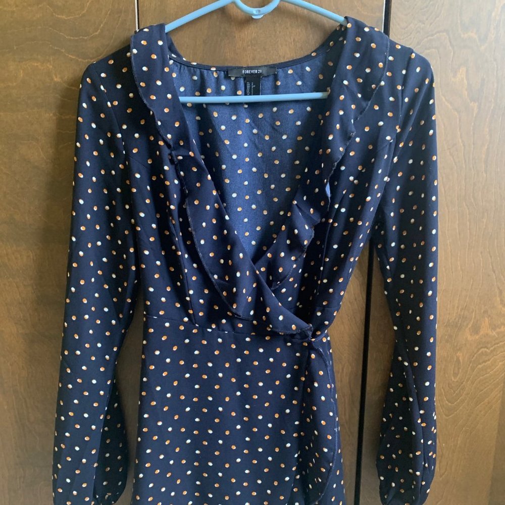 Forever 21 Ruffle Wrap Tie Dress Long-Sleeve
